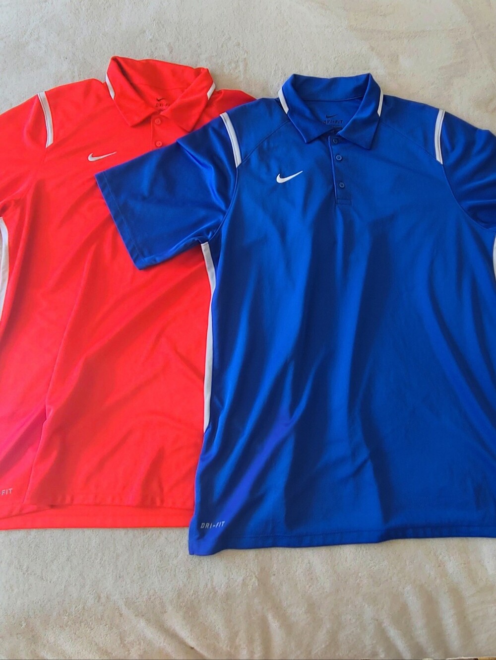 2 Nike Polo Shortsleeve Shirts Size L Red Blue Dri-Fit